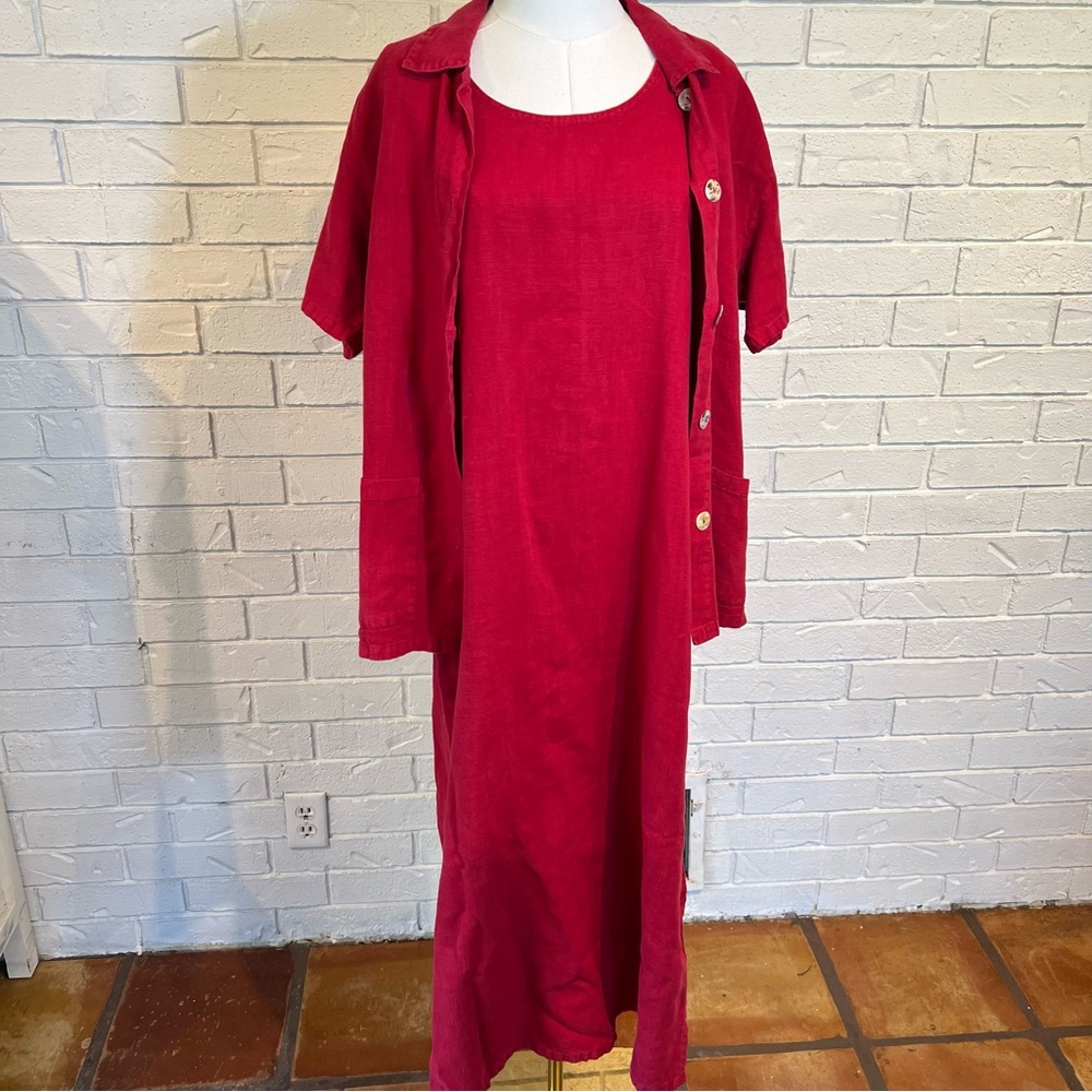 Vintage 90s y2k Donna Red 100% Linen Shirt and Dress Set Womens S - Picture 4 of 13